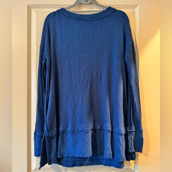 Free People We the Free North Shore Thermal Tunic Blue Waffle Long Sleeve Small - Picture 3 of 3